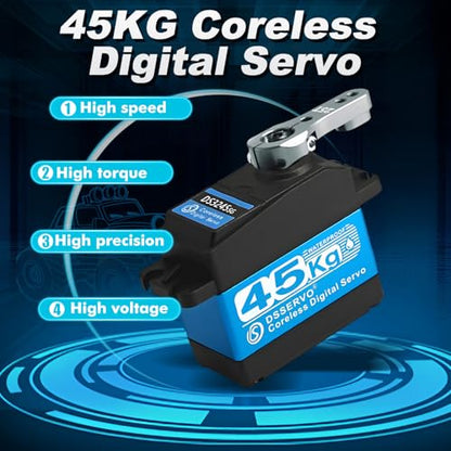 45KG Servo 1/10 Steering Servo High Torque Coreless RC Steering Servo Motor with Stainless Steel Gear Waterproof for 1/8, 1/10, 1/12 Scale Cars and DIY Projects (DS3245SG-180 Rotation) 5V-8.4V