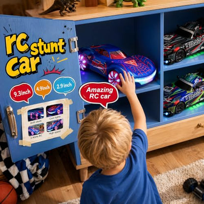 Gesture Sensing RC Stunt Car, 2.4GHz 4WD Remote Control Car for Boys 4-12 | 50 Min Play Dual Batteries, 360° Spinning Drift ,Mist Spray & LED Wheels, Birthday Gift for Kids Boys, Party Gifts, Blue-Red - color: 1-blue