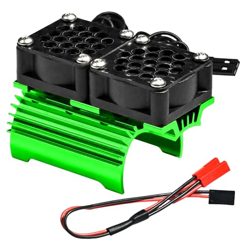 380 Motor Heatsink with Dual Cooling Fans, 28000RPM Aluminum Heat Sink Cooler for 380 390 Size Motors, JST Plug Cooling Upgrade for 1/16 1/18 RC Cars HSP HPI Wltoys Himoto Redcat Green - color: Green, size: Dual Fan