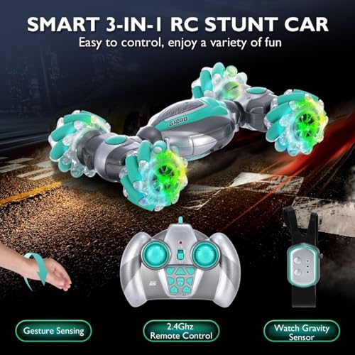 Gesture Sensing RC Stunt Car, 2.4GHz 4WD Gesture Remote Control Car Toys for Teen, 360?Double-Side Rotation Hand Controlled Twist Cars with Lights, Birthday Xmas Gifts for Teen