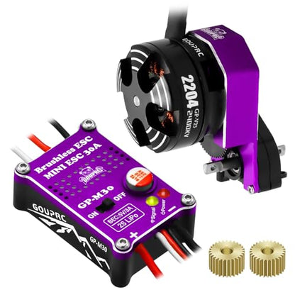 GOUPRC Upgarde 30A Brushless Esc & 2204 2400KV Brushless Outrunner Motor with Transmission and Replacement Gears Combo Kit for SCX24 RC Crawler Axial 1/24 RC Car Truck - color: Purple
