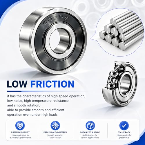 Ball Bearings Kit, 10 Sizes Skateboard Roller Bearing 608 Included, 52 PCS | Small Sealed Skate Bearing, 608zz 608rs 8mm included, Miniature Rollerblade for Longboard Skateboarding Wheels 3D Printing