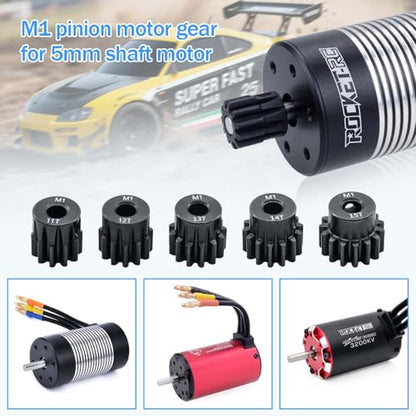 Metal Steel M1 Pinion Gear 11T 12T 13T 14T 15T 5mm Shaft Motor Gears with Hex Key for 1/8 RC Car Brushless Brush Motor Parts - size: 11T 12T 13T 14T 15T