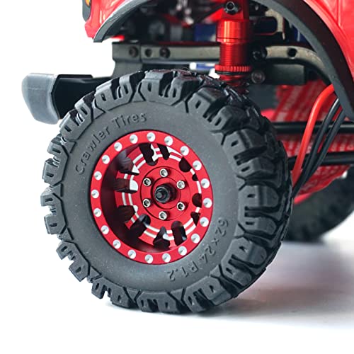 OGRC 1.3" Wheel and Tires 7mm Offset Beadlock Wheels for 1/24 1/18 RC Car | Aluminum, 7mm Hex, Soft and Sticky Tires, for TRX4M SCX24 RC Carwler Car, Red - color: Red