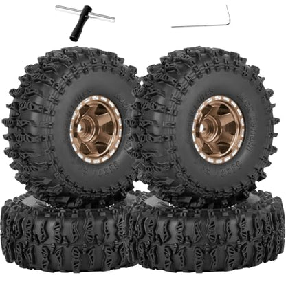 1.0 Beadlock Wheel Tires Set for 1/24 SCX24,1/18 TRX4M RC Crawler Car,1.0 Beadlock Wheels 1.0 Beadlock Tires RC Upgrades Part,4pcs,Bronze - color: Bronze(4pcs)
