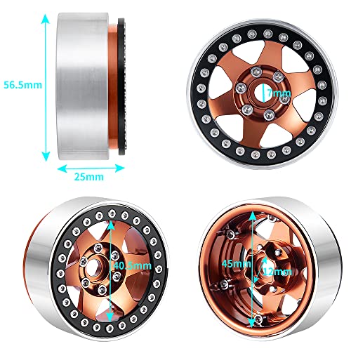 4PCS Aluminum 1.9" Beadlock Wheels Rims Upgrades for Axial SCX10 II III,TRX4 - color: Brown