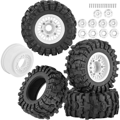12/14/17mm Hex Hubs RC Truck Tires and Wheels for Slash 2WD 4X4,Arrm a Senton,Axia1,Rc 4wd,Red cat RC Truck,BRCatWPark RC Short Course Truck Wheels and Tires w/Sponge,(4Pcs) White - color: White - (12/14/17mm Hex)