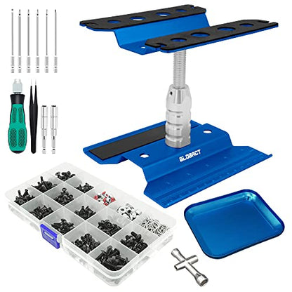 GLOBACT RC Car Repair Work Stand Repair Tool Set 360 Degree Rotation and 521 PCS RC Screws Kit and RC Screwdrivers and Screws Pallet Kit for 1/8 1/10 1/12 1/16 1/18 RC Car Truck Crawler (Blue) | RC Work Stand, RC Repair Tool, 360 Degree Rotation - color: