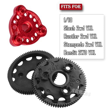 76T 48P Spur Gear with 25T 27T Pinions Gear & Slipper Clutch Upgrades Part for 1/10 Slash Rustler Stampede Bandit 2WD VXL,76T Spur Gear,Red