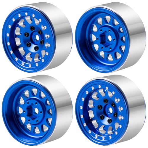RCLIONS Aluminium 1.3" RC Beadlock Wheel Hub Rims for 1/24 1/18 TRX4M AXIAL SCX24 RC Crawler Car Upgrade Parts (Blue) - color: Blue