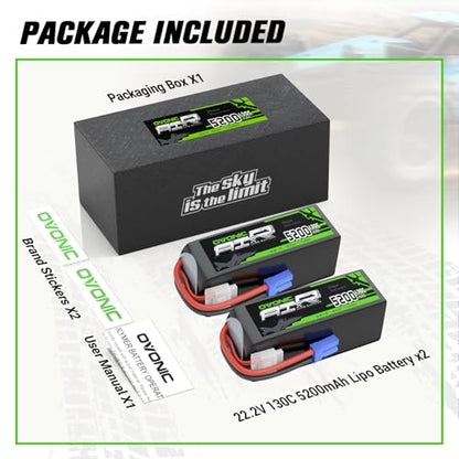 OVONIC 6S LiPo Battery 5200mAh 22.2V 130C RC Battery EC5 Connector