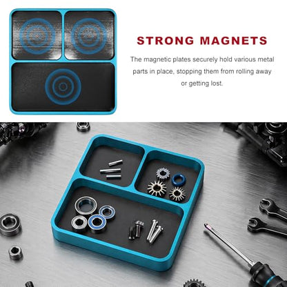 Magnetic Parts Tray, Aluminum Alloy Auto Repair Screws and Parts Organizer, Magnet Hardware Holder Tray for Car RC Repair Phone Electronics Maintenance, Car Accessories (Blue) - color: Blue