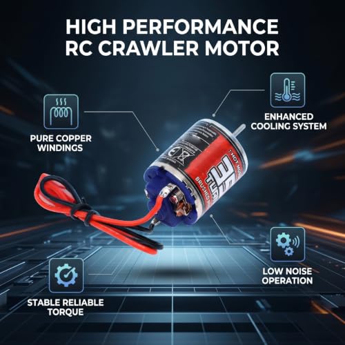 Drfeify RC Brushed Motor, 370 35T, Stainless Steel, 2.0mm D Shaft | JST Female Connector, Low Noise Vibration Precision, Heat Proof Pure Copper Windings, for RC Model Car
