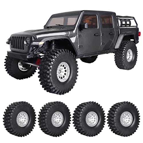 HobbyPark 1.9 Beadlock Wheels and Tires 120mm / 4.72inch Height with Mounting Tool for Traxxas TRX4 Axial SCX10 II III Redcat Gen8 Gen7 12mm Hex 1/10 Crawler Upgrades, 4-Set (Silver)