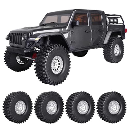 HobbyPark 1.9 Beadlock Wheels and Tires 120mm / 4.72inch Height with Mounting Tool for Traxxas TRX4 Axial SCX10 II III Redcat Gen8 Gen7 12mm Hex 1/10 Crawler Upgrades, 4-Set (Silver)