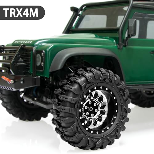 LRFHL 1.3" Beadlock Wheel Tires Aluminum for SCX24 TRX4M, 4PCS, Silver | Upgraded 1.45-inch Wheel, 1/24 SCX24 1/18 TRX4M RC Crawler Car Upgrade - color: Black Tires+ Silver Wheels-3
