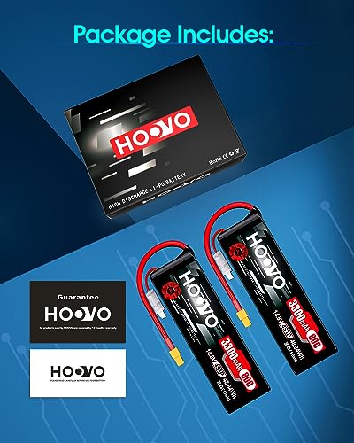 HOOVO 4S Lipo Battery 14.8V 80C 3300mAh RC Lipo Battery XT60 Plug 2 Pack | Softcase, for RC Boat, RC Car, Truck, RC Drone Quadcopter Helicopter Airplane FPV