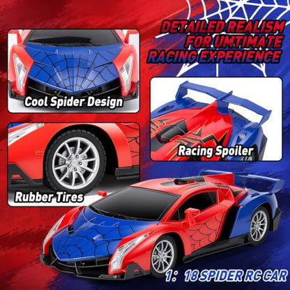 Spider Remote Control Car for Kids, RC Cars for Boys Kids 1:18 Electric Vehicle Toy Car Hobby Racing Car Toys with Lights & Controller, Birthday Gift for 3 4 5 6 7 8 9 Year Old Boys Girls