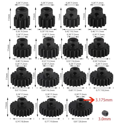 0.8M Hardened Steel Pinion Gear Set 1/8 inch 3.175mm Hole 15T 16T 17T 18T 19T with Hex Key for RC Brushless Brush Motor RC Car Upgrade(Compatible with 0.8 Metric Pitch) - size: 15 16 17 18 19T