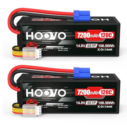 HOOVO 4S 14.8V 7200mAh 120C RC LiPo Battery Hard Case with EC5 Connector for RC Buggy Truggy Crawler Monster Car Boat Truck(2 Pack) | for RC Buggy Truggy Crawler Monster Car Boat Truck - style: 4S 7200mAh 120C-EC5-2Pack (Hard Case)