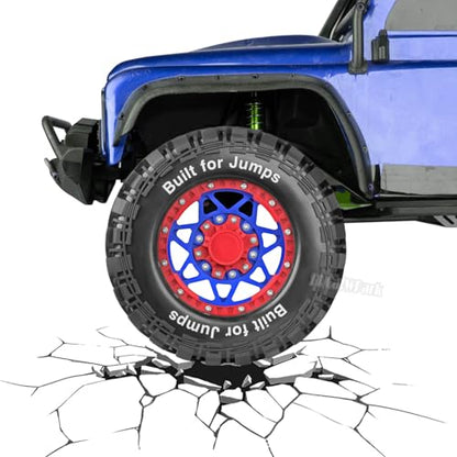 RC Truck Tires 12mm/14mm/17mm Hex RC Wheels and Tires for 1/10 Big Rock Granite Vortek/Stampede Rustler Hoss/L0s1 Rc 4wd,RC Monster Truck Car Wheel 4Pcs,Blue Red - color: Blue Red - (12mm/14mm/17mm Hex)