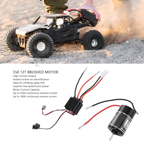 VINGVO 550 12T Brushed Motor with ESC for RC Cars, 320A Continuous Current High Motor for Crawlers Boats Trucks, Universal 6-12V NiMH LiPo