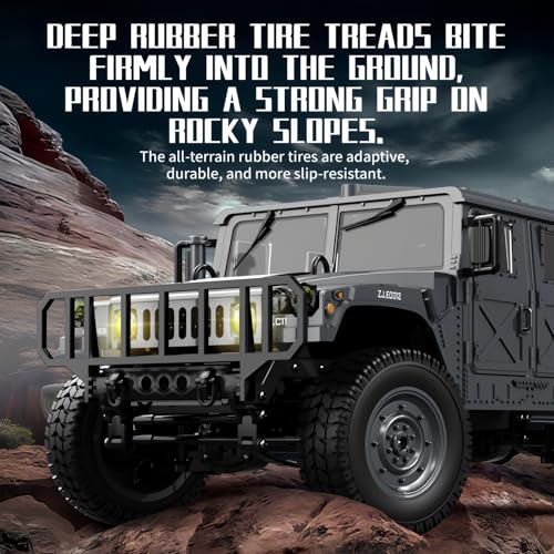 2.4GHz All Terrain RC Military Truck 4WD Remote Control Car Off Road Waterproof with Headlights, Turn Signal Lights and Rechargeable Batteries Vehicle Toy Gifts for Adults Kids Age 8+ (Black) - color: Black