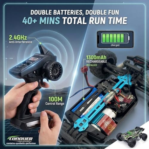 RC Cars 1:16 Remote Control Car 50 KMH High Speed Fast 4WD RC Truck for Kids Adult Boy Toys 2.4 GHz All Terrains RC Buggy Off-Road Drift RC Monster Trucks with 2 Rechargeable Batteries (Red) - color: 140-red-2
