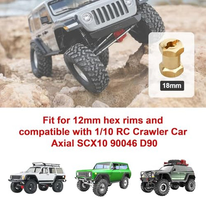 4pcs 12mm Brass Wheel Hex Hub Offset Extension Hex Drive Adapter Combiner Coupler Conversion for 1/10 RC Crawler Axial SCX10 CC01 Jeep Wrangler D90 Wraith (18mm) - size: 18mm