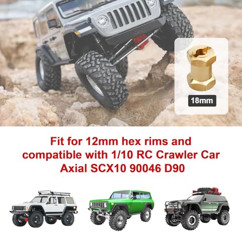 4pcs 12mm Brass Wheel Hex Hub Offset Extension Hex Drive Adapter Combiner Coupler Conversion for 1/10 RC Crawler Axial SCX10 CC01 Jeep Wrangler D90 Wraith (18mm) - size: 18mm