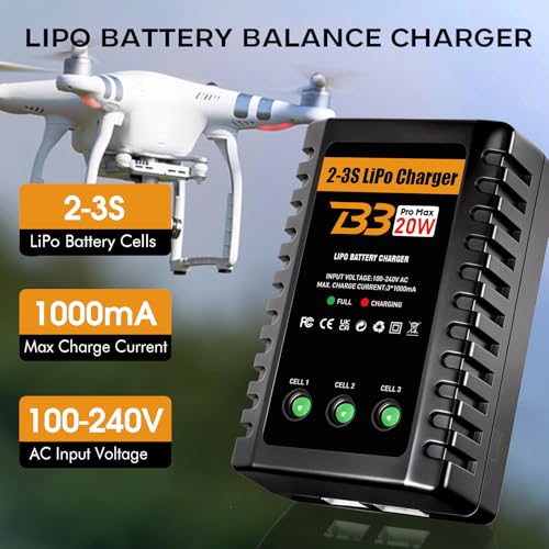 LiPo Charger for 2S-3S(7.4-11.1V) LiPo Battery of RC Toy & Model(Yellow) | LiPo Balance Charger Compact and Light, RC LiPo Battery Chargers with Smart Chip, Extend Battery Life - color: Yellow