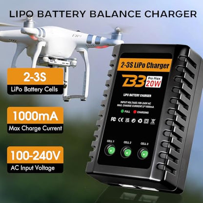 LiPo Charger for 2S-3S(7.4-11.1V) LiPo Battery of RC Toy & Model(Yellow) | LiPo Balance Charger Compact and Light, RC LiPo Battery Chargers with Smart Chip, Extend Battery Life - color: Yellow