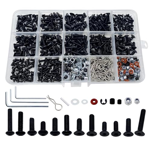 520pcs Universal RC Screw Kit Screws Assortment Set, Hardware Fasteners for Traxxas Redcat Arrma Axial RC4WD HSP HPI SCX10 Losi 1/8 1/10 1/12 1/16 Scale RC Crawler Cars Trucks