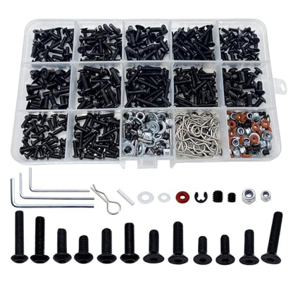 520pcs Universal RC Screw Kit Screws Assortment Set, Hardware Fasteners for Traxxas Redcat Arrma Axial RC4WD HSP HPI SCX10 Losi 1/8 1/10 1/12 1/16 Scale RC Crawler Cars Trucks