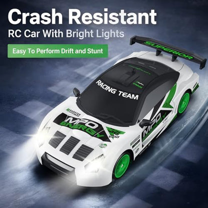 RC Drift Car Remote Control Car 2.4GHz 1:24 Scale 4WD 15KM/H High Speed Model Vehicle LED Lights Drifting Tire Racing Sport Toy for Adult Boys Girls Kids Gift 2Pcs Rechargeable Batterie - color: White