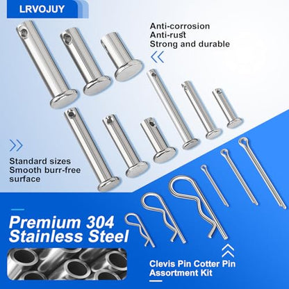 150PCS Premium 304 Stainless Steel Clevis Pins Cotter Pins R Clips Assortment Kit, 15 Sizes Single Hole Flat Head Cotter Clips Fasteners for Trailer Hitch, Automotive, Machinery Use - size: 150Pcs - 15 Sizes