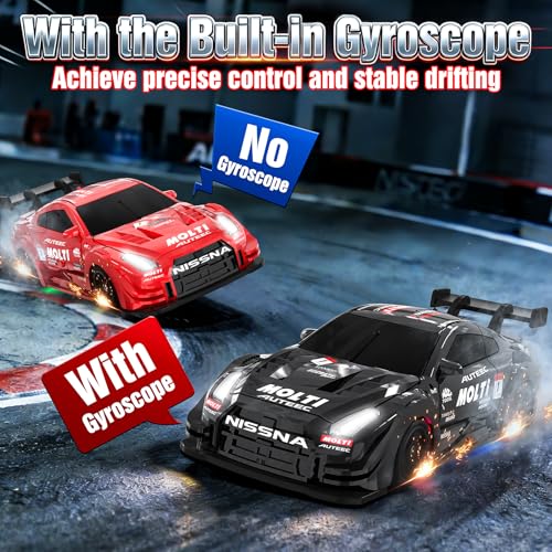 1/43 Mini RC Drift Car with Gyro, 2.4GHz Full Proportional RC Car, 20KM/H Professional High Speed Remote Control Car with Lights, Desktop Drift Car Racing Toy Gifts to Adults Kids Boys - color: Black