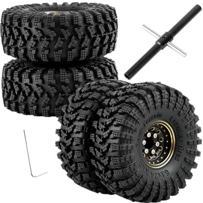1.0 Beadlock Dually Wheels and Tires for 1/24 1/18 RC Crawler Car SCX24 TRX4M,Soft Mud Tires 1.0 Beadlock Tires Set Brass 1.0 Beadlock Wheels Double Wheels,4pcs,Style4 - style: Style4(4pcs)