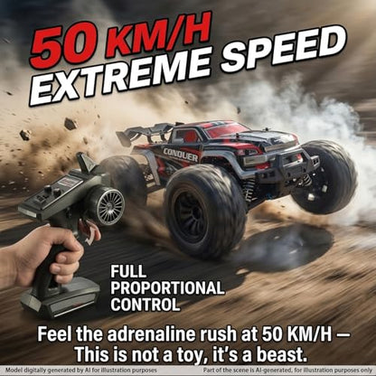 RC Cars 1:16 Remote Control Car 50 KMH High Speed Fast 4WD RC Truck for Kids Adult Boy Toys 2.4 GHz All Terrains RC Buggy Off-Road Drift RC Monster Trucks with 2 Rechargeable Batteries (Red) - color: 140-red-2