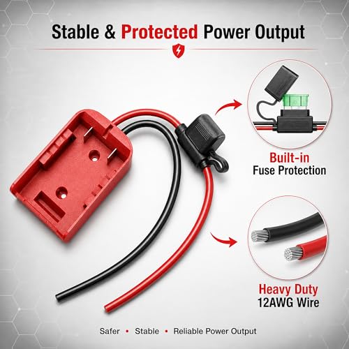 2 Pack Power Wheel Adapter for Craftsman V20 20V Battery,12AWG Wire Leads & 30A Fuse,DIY Battery Converter for Ride-On Toys,RC Cars,Robotics & LED Lights(Battery Not Included)