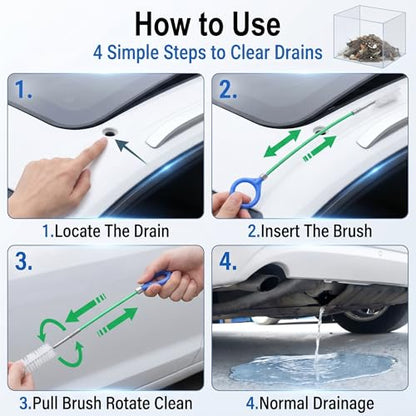 5 PCS Car Sunroof Drain Cleaning Tool, Flexible Tube Cleaner with Rotating Brush Head, Tear-resistant Portable Unclogger Kit, Maintenance Accessories for Drains Sewers Windshields (Green)