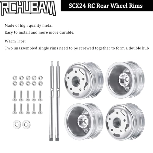 RCHUBAM Rear Wheel Rims with CVD Drive Shaft for 1/24 Axial SCX24 | Rear Wheel Hubs Crawler Car Upgrade Parts Replacement Accessories
