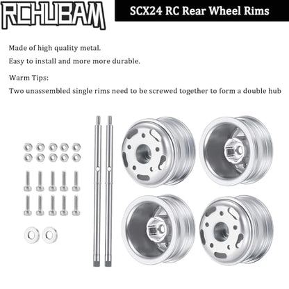 RCHUBAM Rear Wheel Rims with CVD Drive Shaft for 1/24 Axial SCX24 | Rear Wheel Hubs Crawler Car Upgrade Parts Replacement Accessories