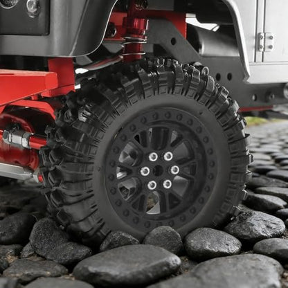 RC Tires & Wheels Set, 70x25mm Soft Rubber Tires with Foam Inserts, 5mm HexPlastic Beadlock Rims for 1/12 MN D90/D91/MN98/MN99S & 1/16 WPL C14/C24/C54/C64/C74/B16/B36 (B;Black) - color: B;Black