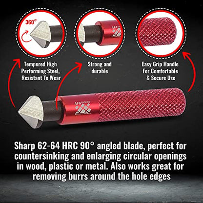 AFA Tooling 90-Degree Countersink Hand Reamer, HRC64 HSS, Knurled Handle | Cleans drilled holes in pipe, metal, wood, copper, PVC, resin and plastic; grip supports exact chamfering and edge control - style: Countersink Reamer