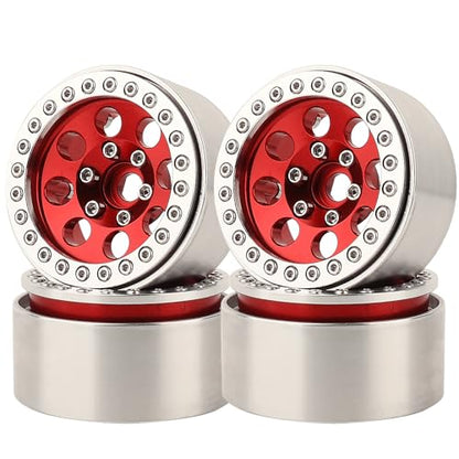 4PCS 1.9 Inch Beadlock Wheel Hub Rim Rims Aluminum Alloy for 1/10 TRX4 TRX6 Axial SCX10 D90 SCX10 II III AXI03007 GRT EX86190 RC Crawler Upgrade (E) - color: Red