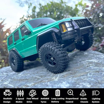 HLSFWDRIVE RC Rock Crawler 4x4 RC Jeep Truck 1/18 Scale All Terrain | Remote Control Crawler 370 Motor Full Proportional Upgraded Chassis 3 Speeds Lighting System‌ Hobby Model Adult