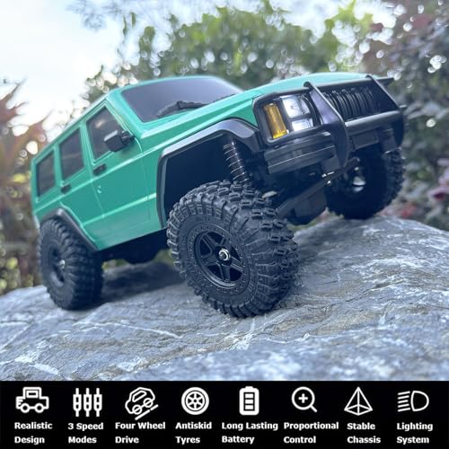 HLSFWDRIVE RC Rock Crawler 4x4 RC Jeep Truck 1/18 Scale All Terrain | Remote Control Crawler 370 Motor Full Proportional Upgraded Chassis 3 Speeds Lighting System‌ Hobby Model Adult