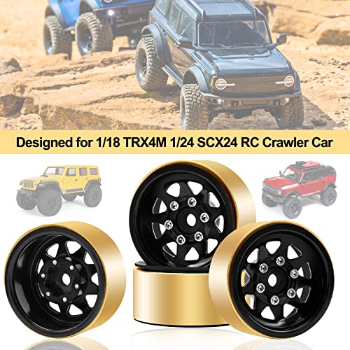 OGRC 1.0 RC Wheel Rims with Brass Rings Deep Dish Wheel Rims 1.0 Beadlock Wheels for 1/18 TRX4M 1/24 SCX24 C10 JLU Deadbolt Gladiator Bronco Crawler Car (Black) - color: Black