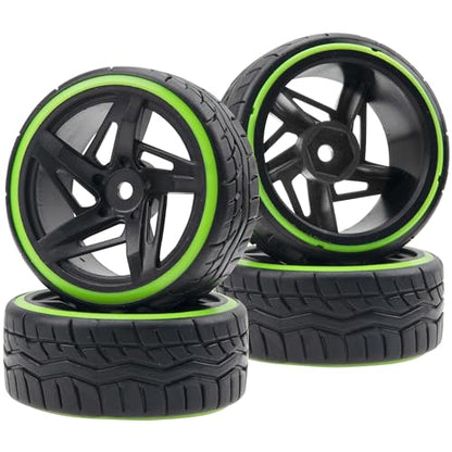 1/10 RC Drift Car Tires Hard Plastic Tyre & 12mm Hex Wheel Rims 5-Spoke Compatible with Traxxas 4-Tec 2.0 HSP Tamiya TT01 Kyosho HPI Redcat Racing MST 1/10 On-Road RC Drift Drifting Car